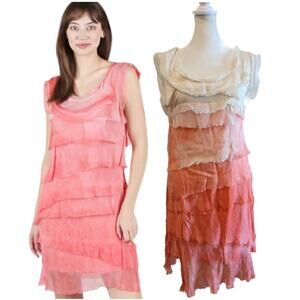 Italian Silk Pink Ombre Tattered Tiers Coquette Dance Dress Small
